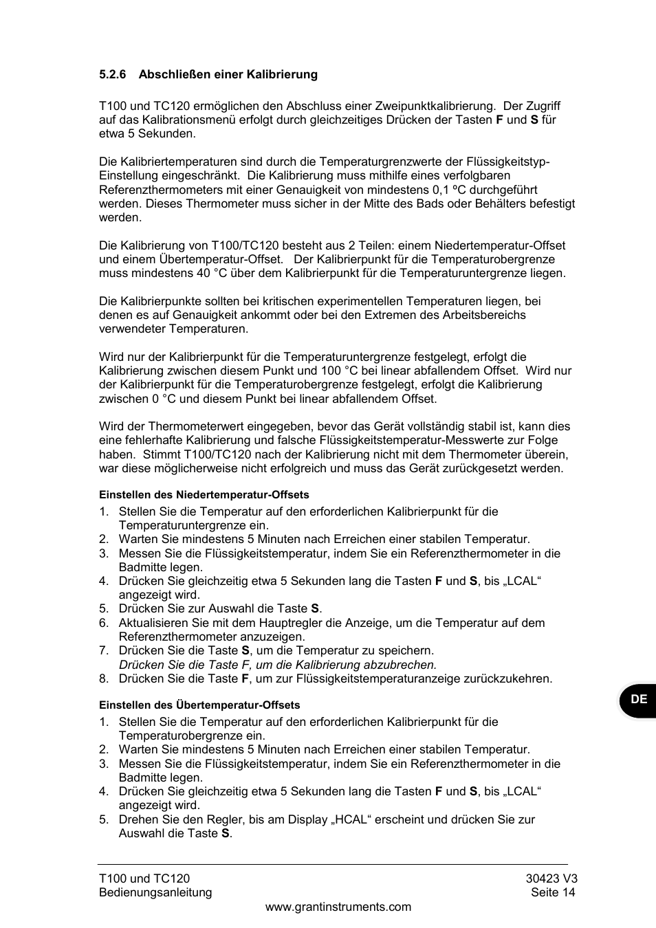 Abschließen einer kalibrierung | Grant Instruments TC120 Operating Manual User Manual | Page 63 / 124