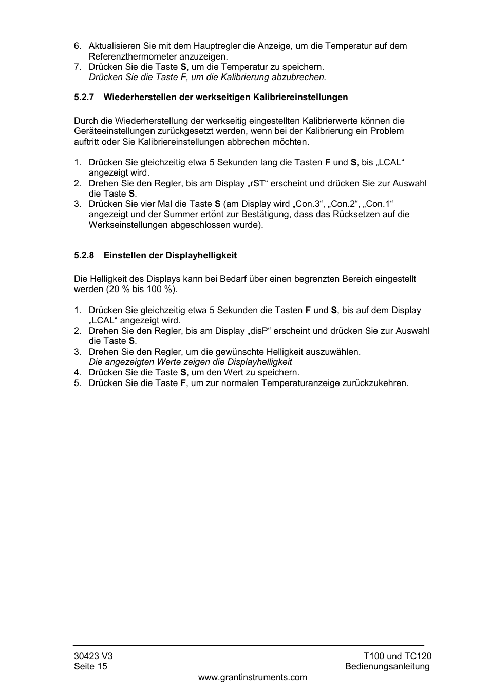 Einstellen der displayhelligkeit | Grant Instruments TC120 Operating Manual User Manual | Page 64 / 124