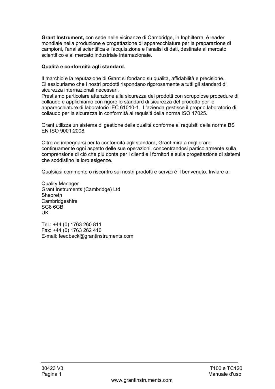 Grant Instruments TC120 Operating Manual User Manual | Page 74 / 124