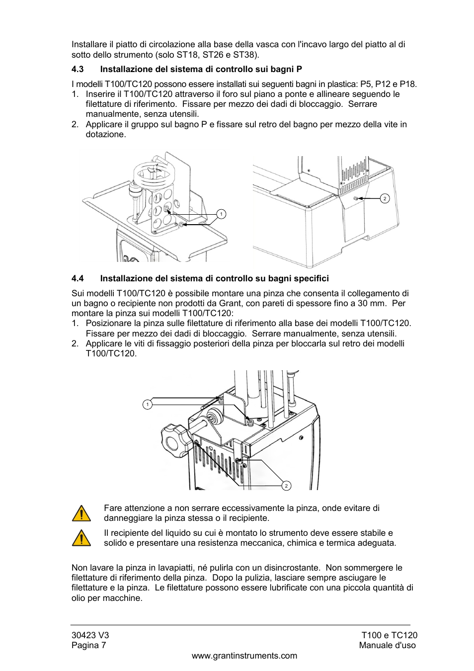 Installazione del sistema di controllo sui bagni p | Grant Instruments TC120 Operating Manual User Manual | Page 80 / 124