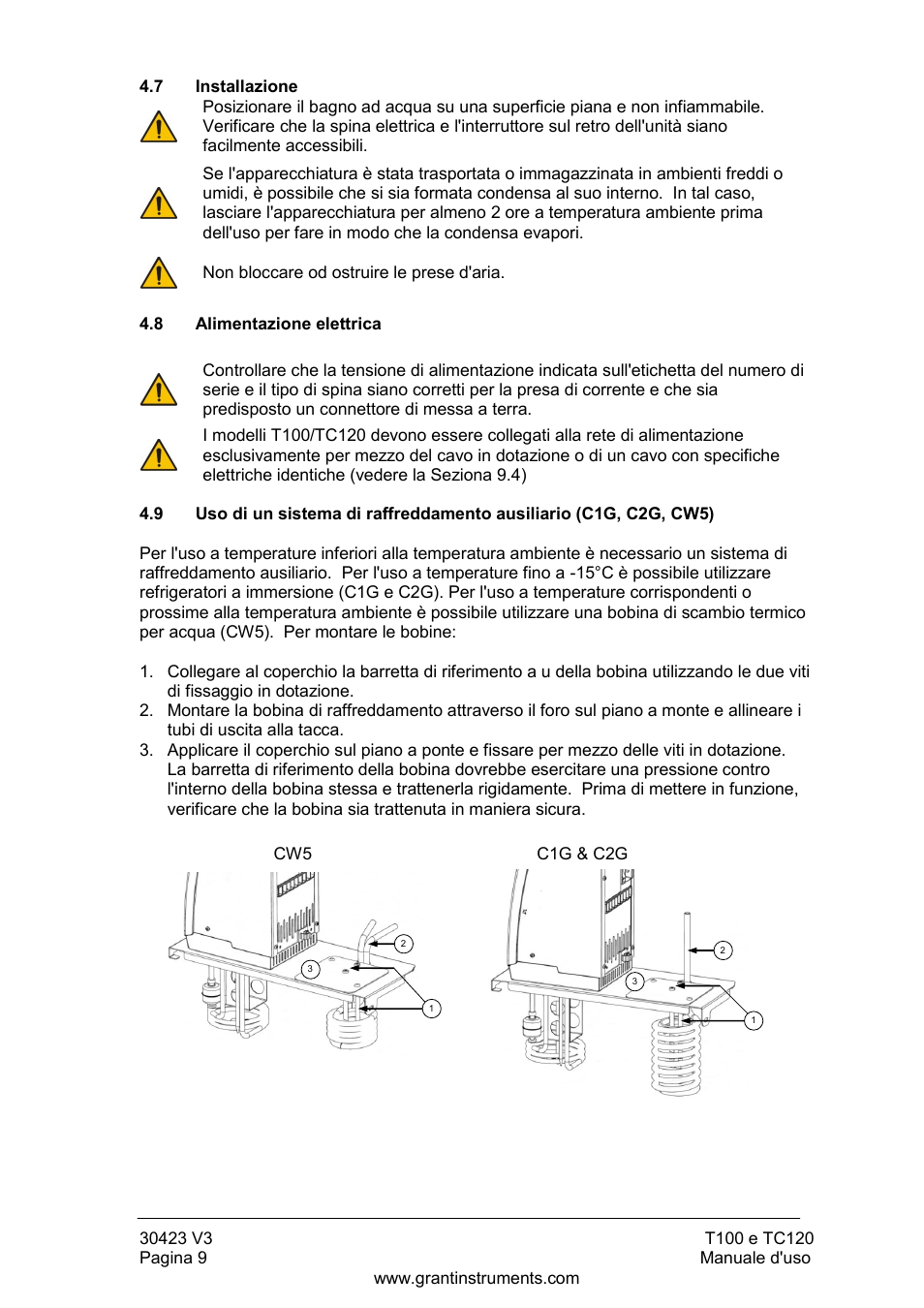 Installazione, Alimentazione elettrica | Grant Instruments TC120 Operating Manual User Manual | Page 82 / 124