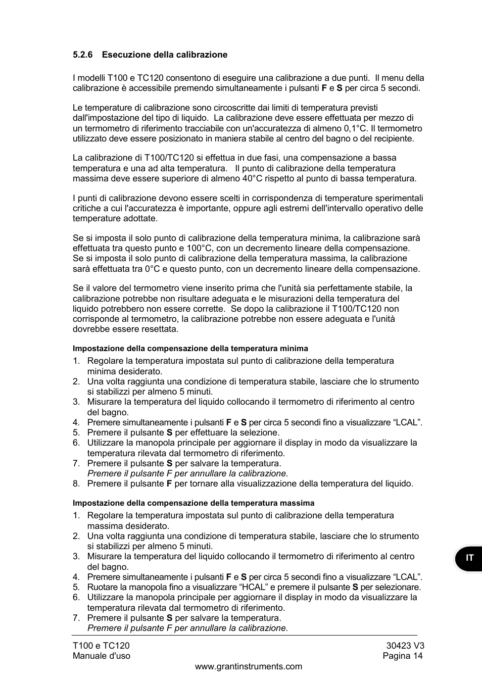 Esecuzione della calibrazione | Grant Instruments TC120 Operating Manual User Manual | Page 87 / 124