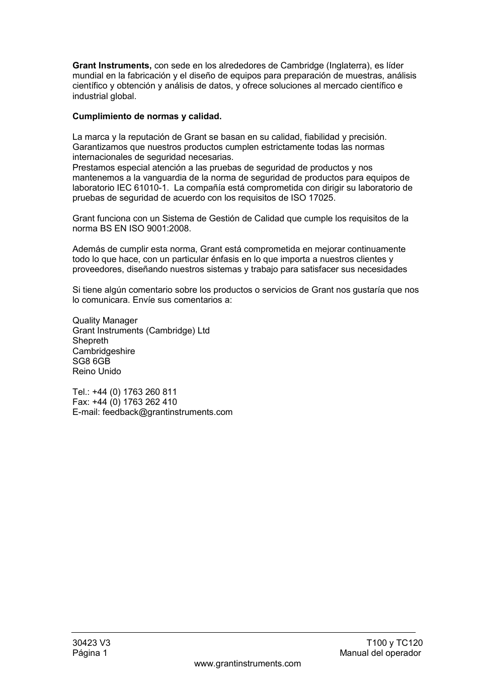 Grant Instruments TC120 Operating Manual User Manual | Page 98 / 124
