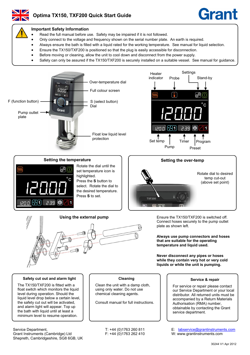 Grant Instruments TXF200 Quick Start User Manual | 5 pages