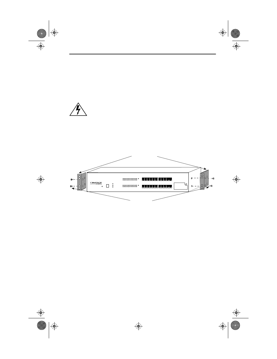 Figure 4-4 installing the rack mounting brackets, Screws (4) rack mounting brackets (2) | Cabletron Systems SEHI100TX- User Manual | Page 27 / 75