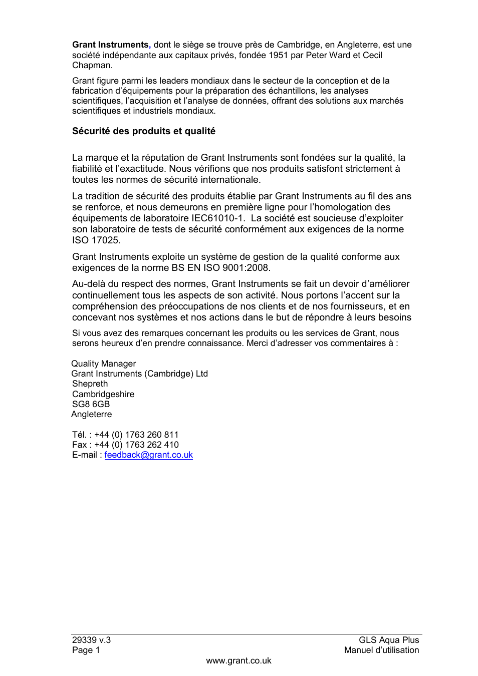 Grant Instruments GLS Aqua Plus Operating Manual User Manual | Page 20 / 94