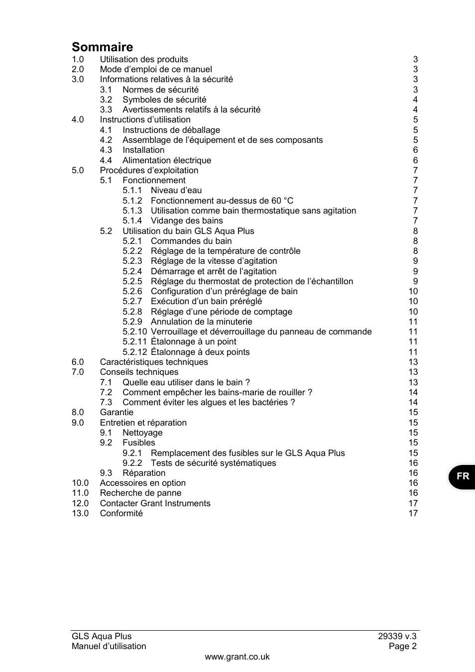 Sommaire | Grant Instruments GLS Aqua Plus Operating Manual User Manual | Page 21 / 94