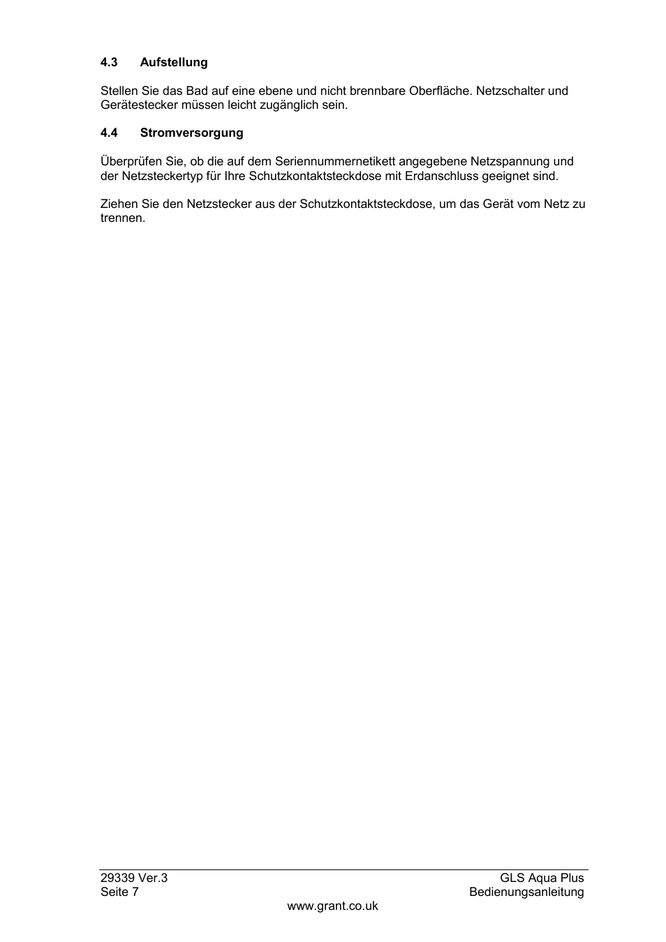 4 stromversorgung | Grant Instruments GLS Aqua Plus Operating Manual User Manual | Page 44 / 94