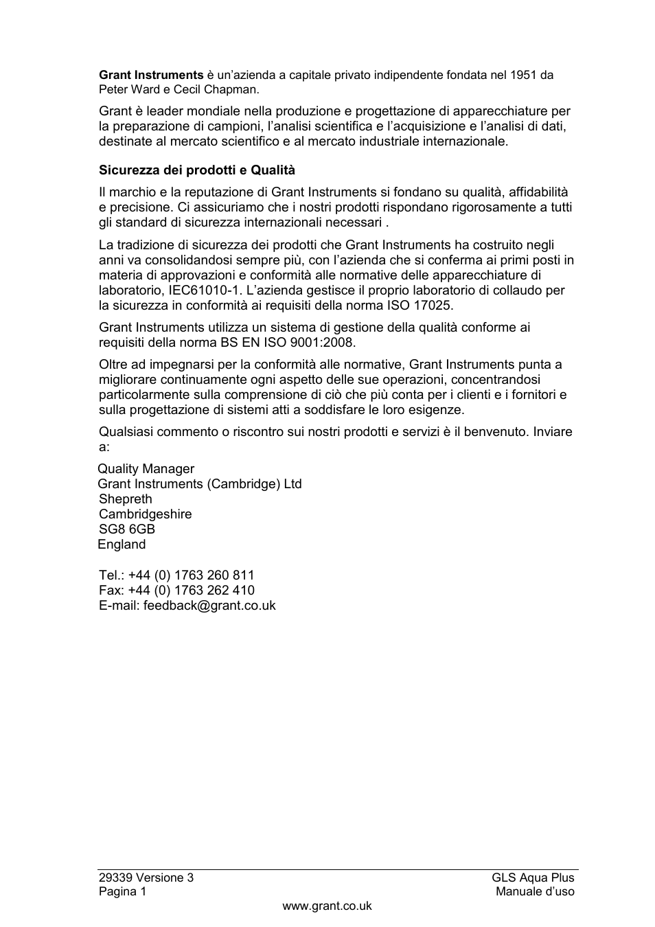 Grant Instruments GLS Aqua Plus Operating Manual User Manual | Page 58 / 94