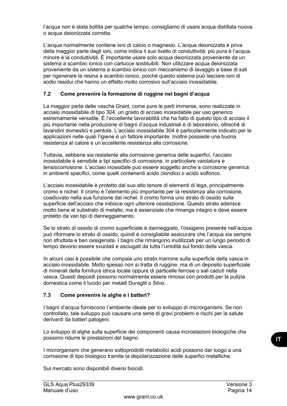 3 come prevenire le alghe e i batteri | Grant Instruments GLS Aqua Plus Operating Manual User Manual | Page 71 / 94