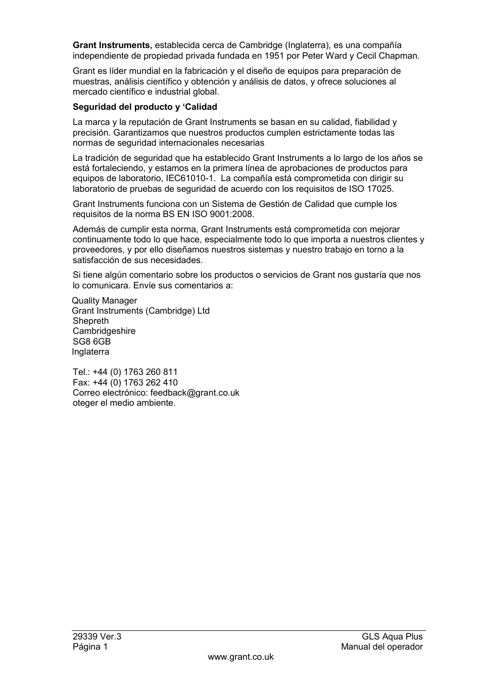 Grant Instruments GLS Aqua Plus Operating Manual User Manual | Page 76 / 94