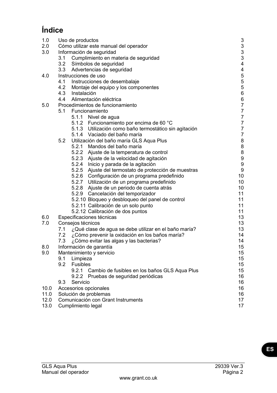 Índice | Grant Instruments GLS Aqua Plus Operating Manual User Manual | Page 77 / 94