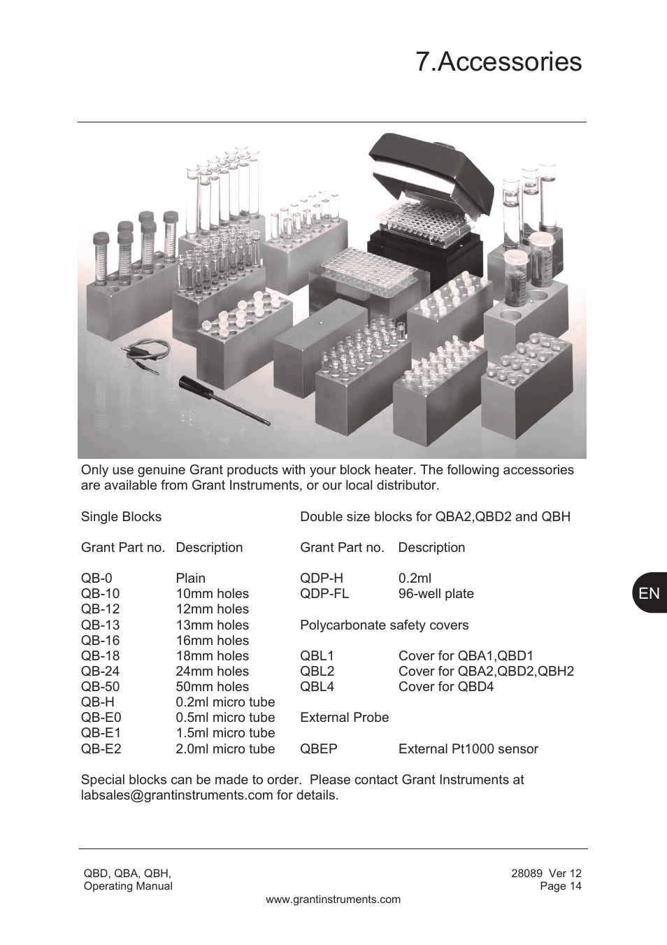 Accessories | Grant Instruments QBH User Manual | Page 15 / 84