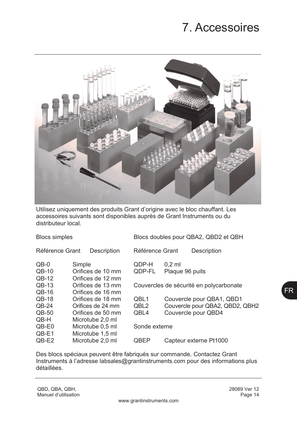 Accessoires | Grant Instruments QBH User Manual | Page 31 / 84