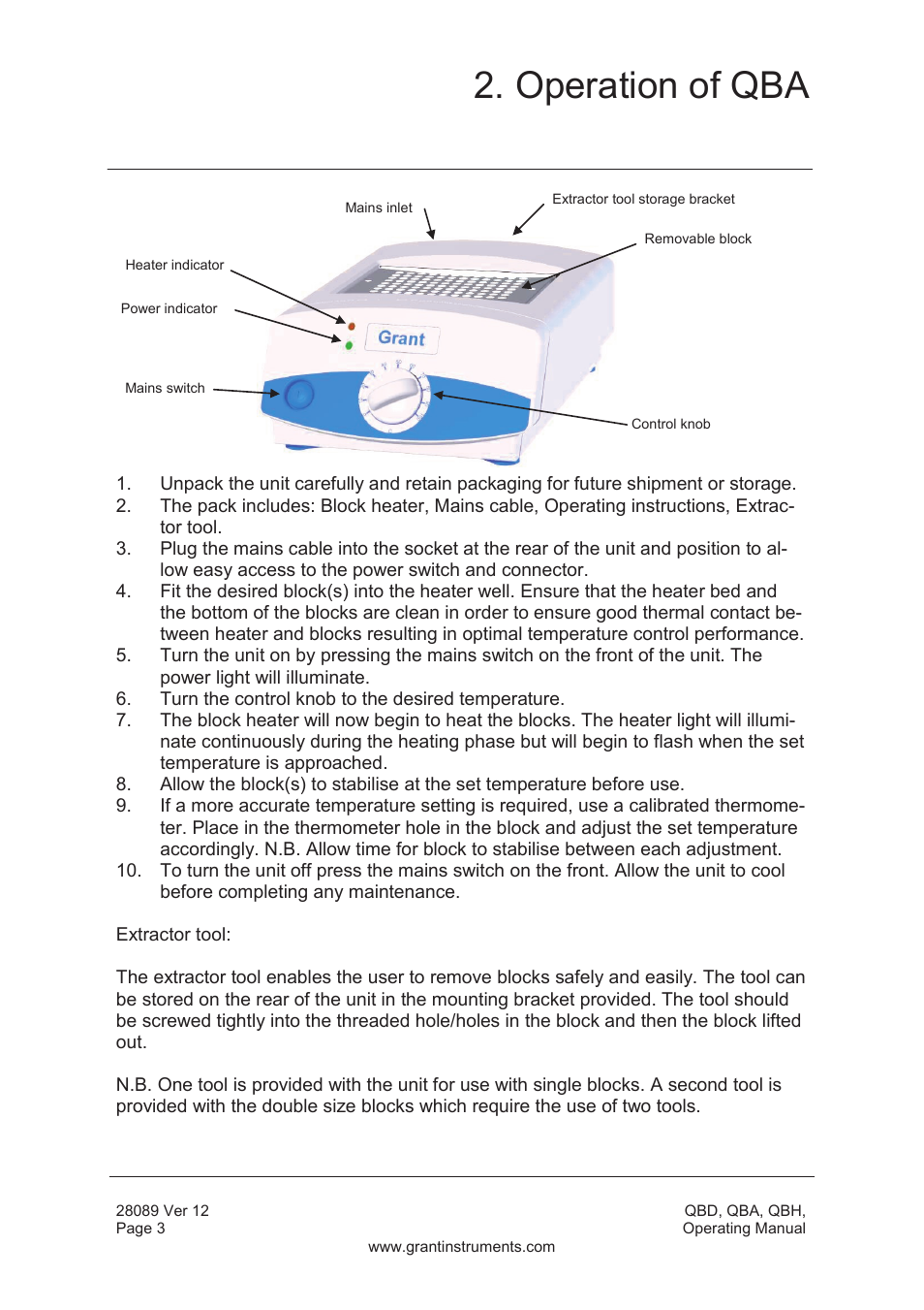 Operation of qba | Grant Instruments QBH User Manual | Page 4 / 84