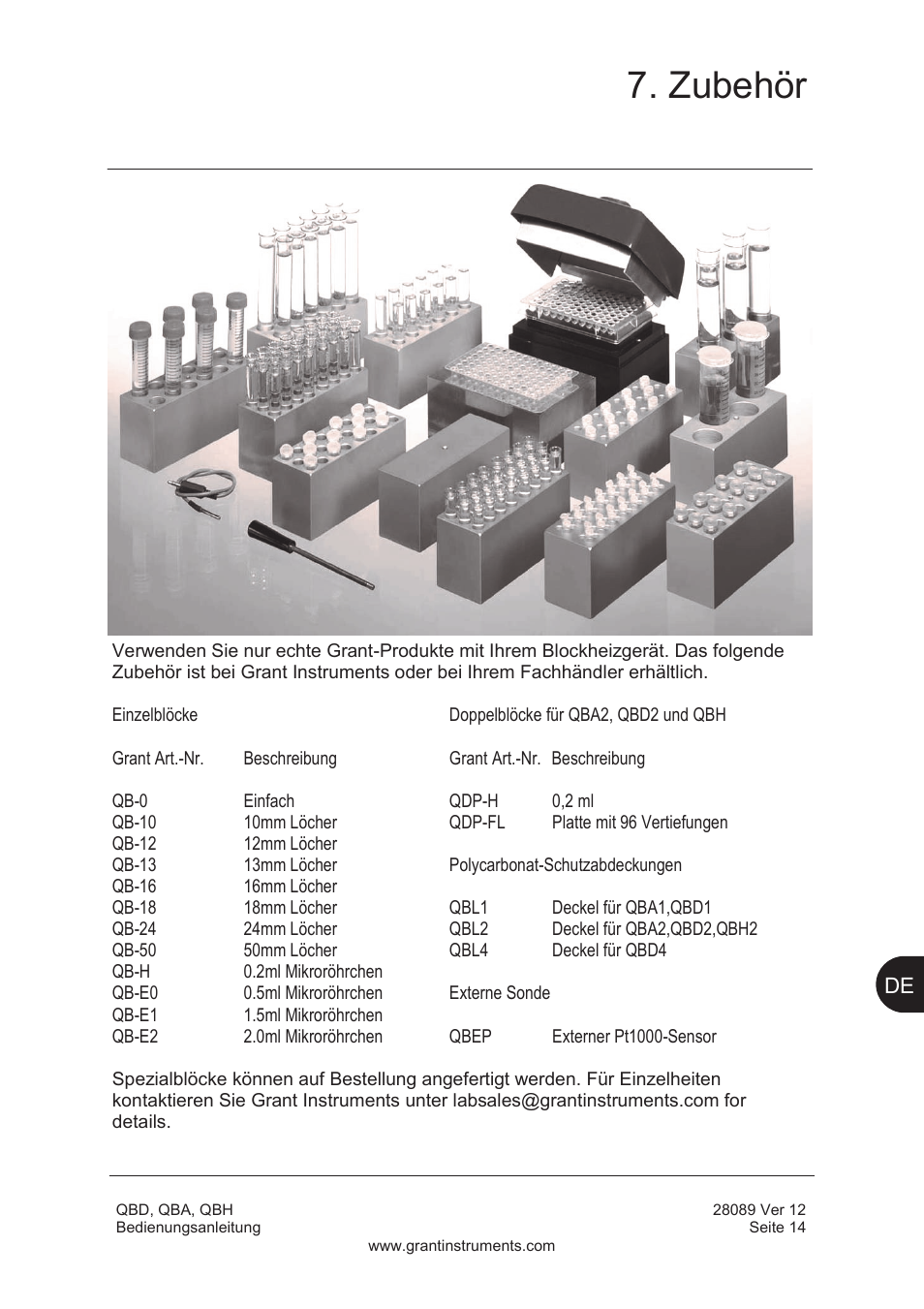Zubehör | Grant Instruments QBH User Manual | Page 47 / 84