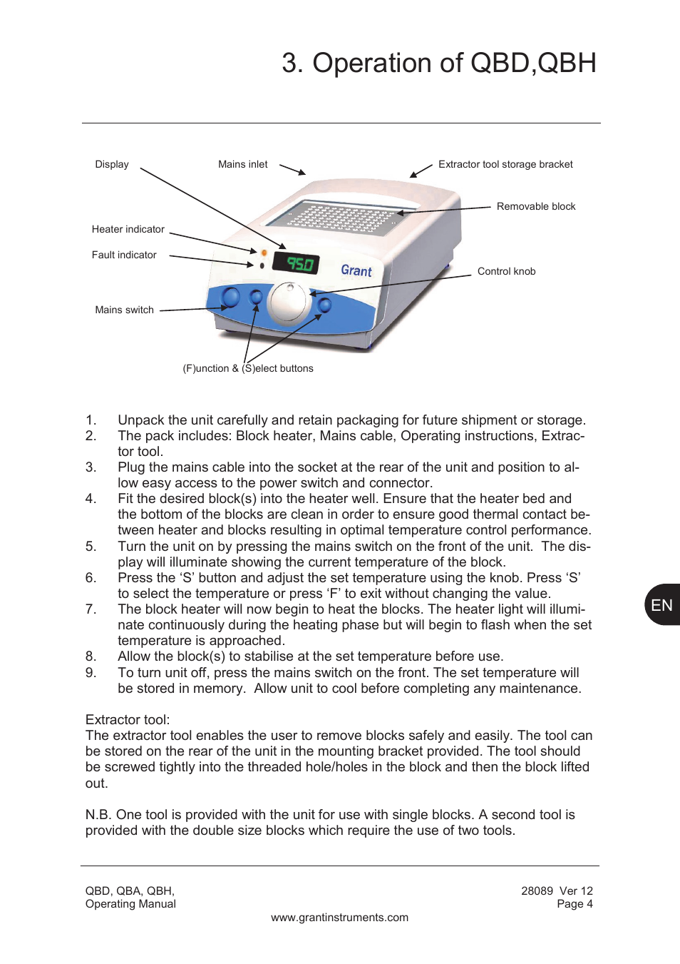 Operation of qbd,qbh | Grant Instruments QBH User Manual | Page 5 / 84