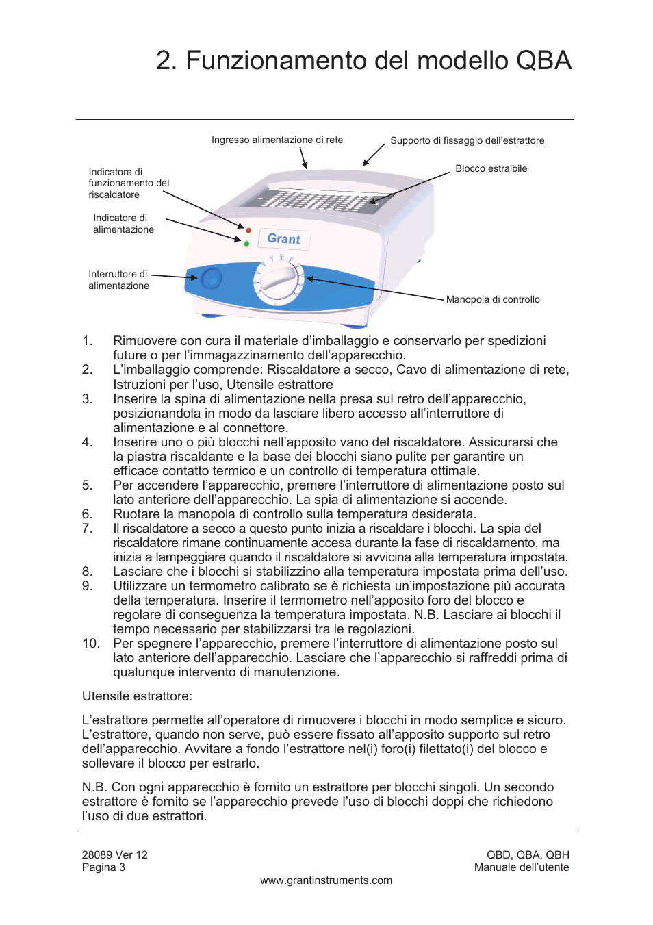Funzionamento del modello qba | Grant Instruments QBH User Manual | Page 52 / 84