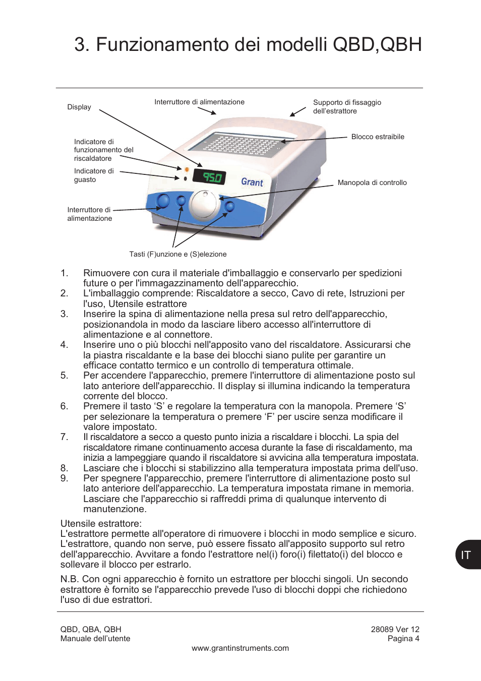 Funzionamento dei modelli qbd,qbh | Grant Instruments QBH User Manual | Page 53 / 84