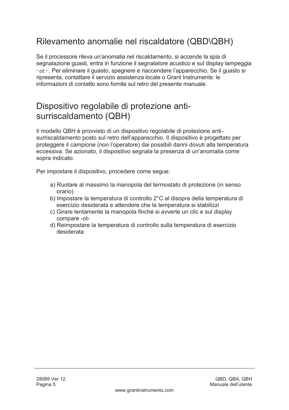 Rilevamento anomalie nel riscaldatore (qbd\qbh) | Grant Instruments QBH User Manual | Page 54 / 84