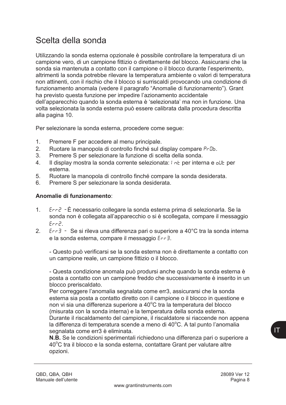 Scelta della sonda | Grant Instruments QBH User Manual | Page 57 / 84