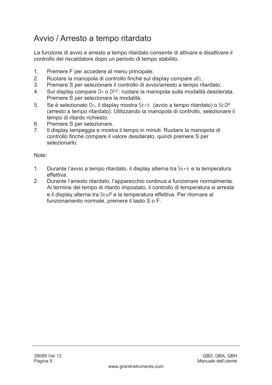 Avvio / arresto a tempo ritardato | Grant Instruments QBH User Manual | Page 58 / 84