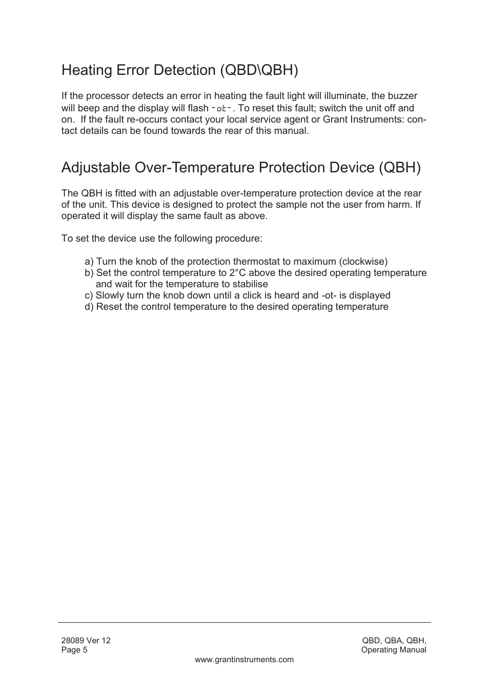 Heating error detection (qbd\qbh) | Grant Instruments QBH User Manual | Page 6 / 84