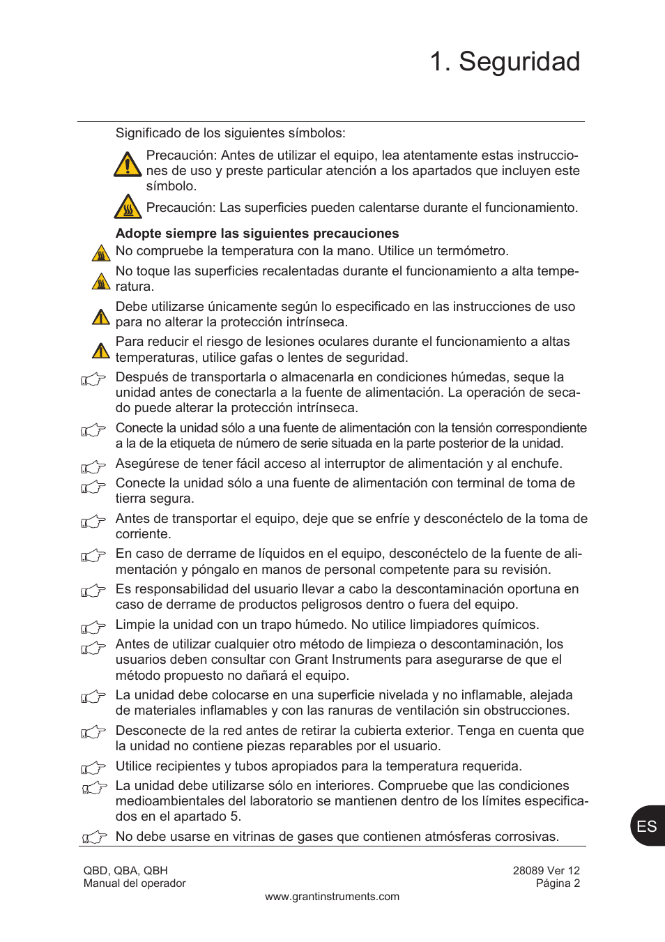 Seguridad | Grant Instruments QBH User Manual | Page 67 / 84