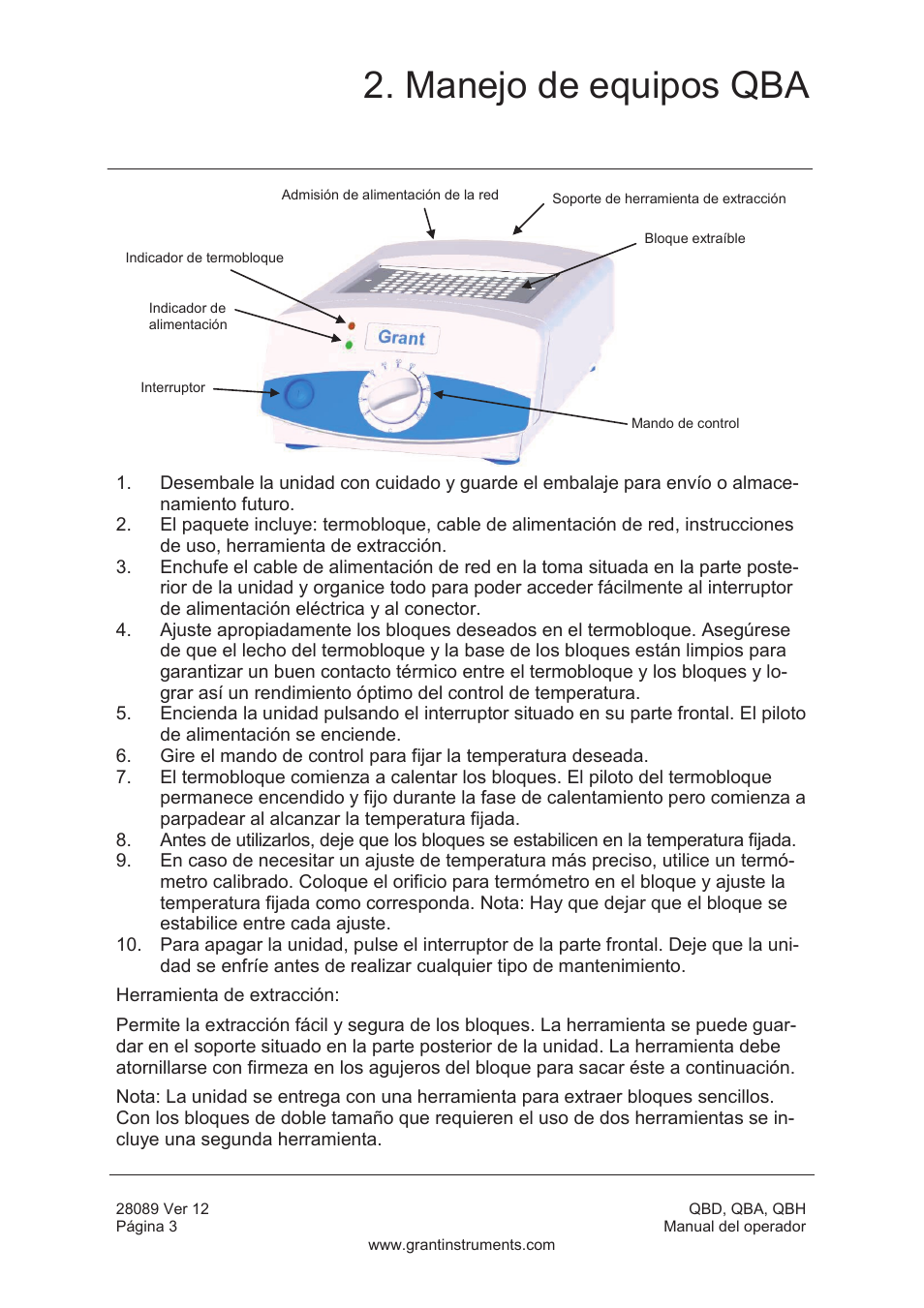Manejo de equipos qba | Grant Instruments QBH User Manual | Page 68 / 84