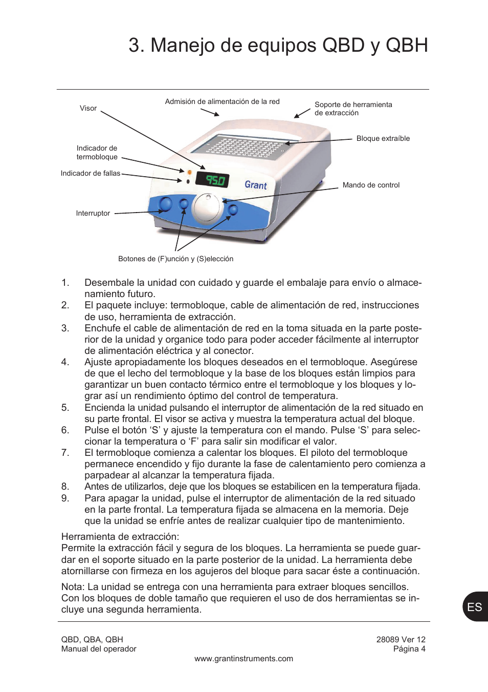 Manejo de equipos qbd y qbh | Grant Instruments QBH User Manual | Page 69 / 84