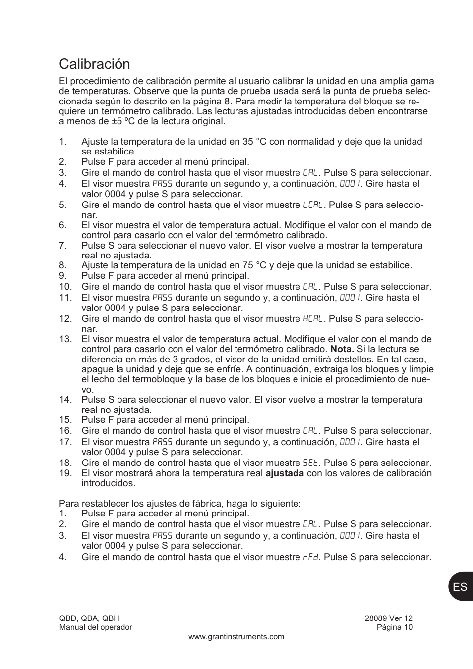 Calibración | Grant Instruments QBH User Manual | Page 75 / 84