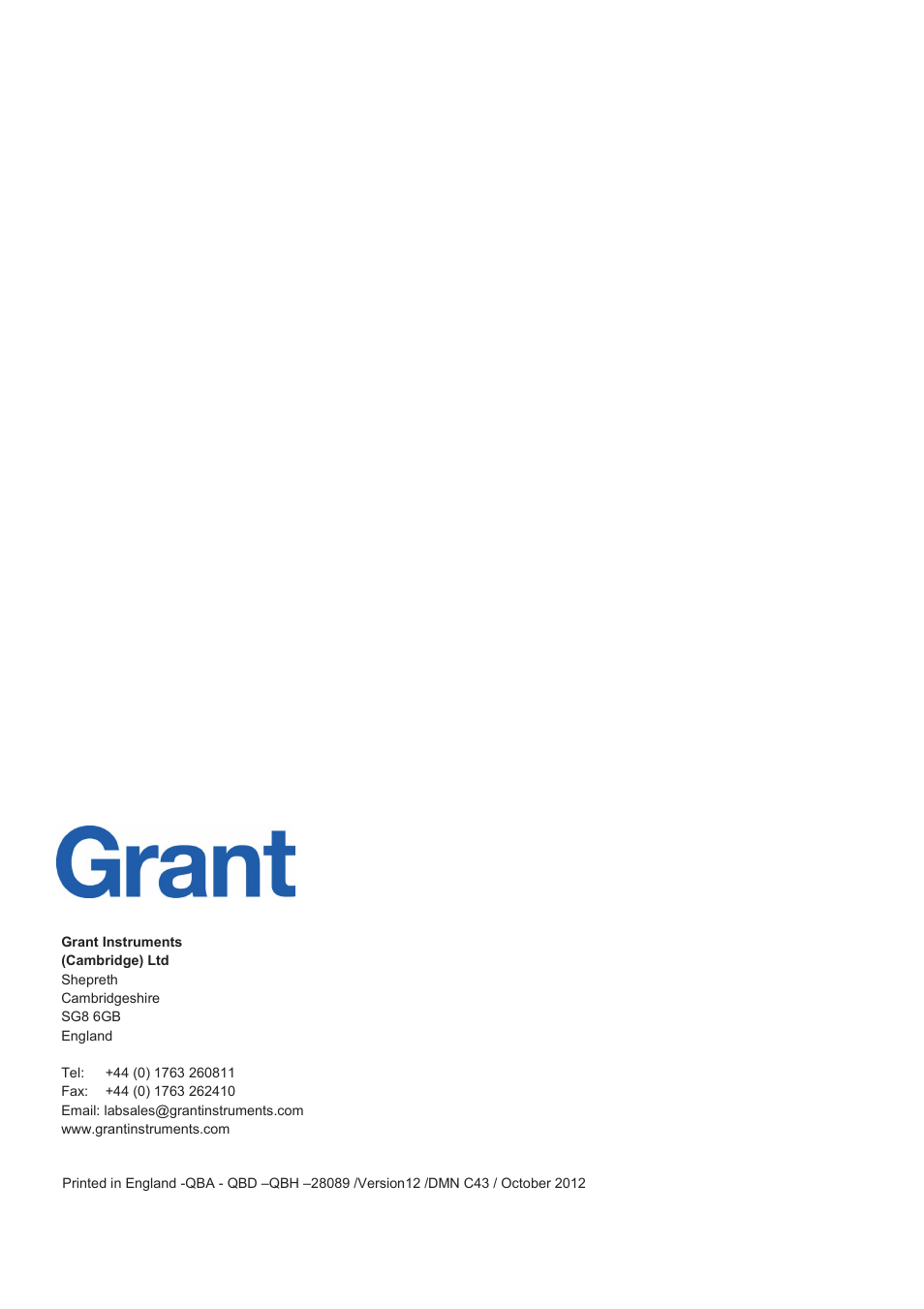 Grant Instruments QBH User Manual | Page 84 / 84