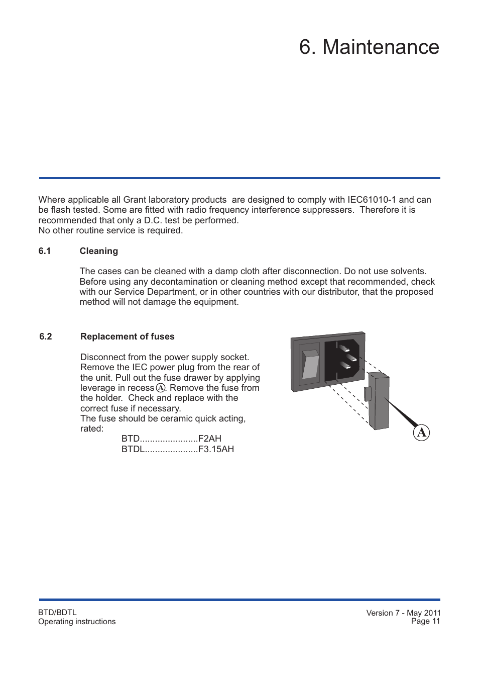 Maintenance | Grant Instruments BTDL User Manual | Page 11 / 16