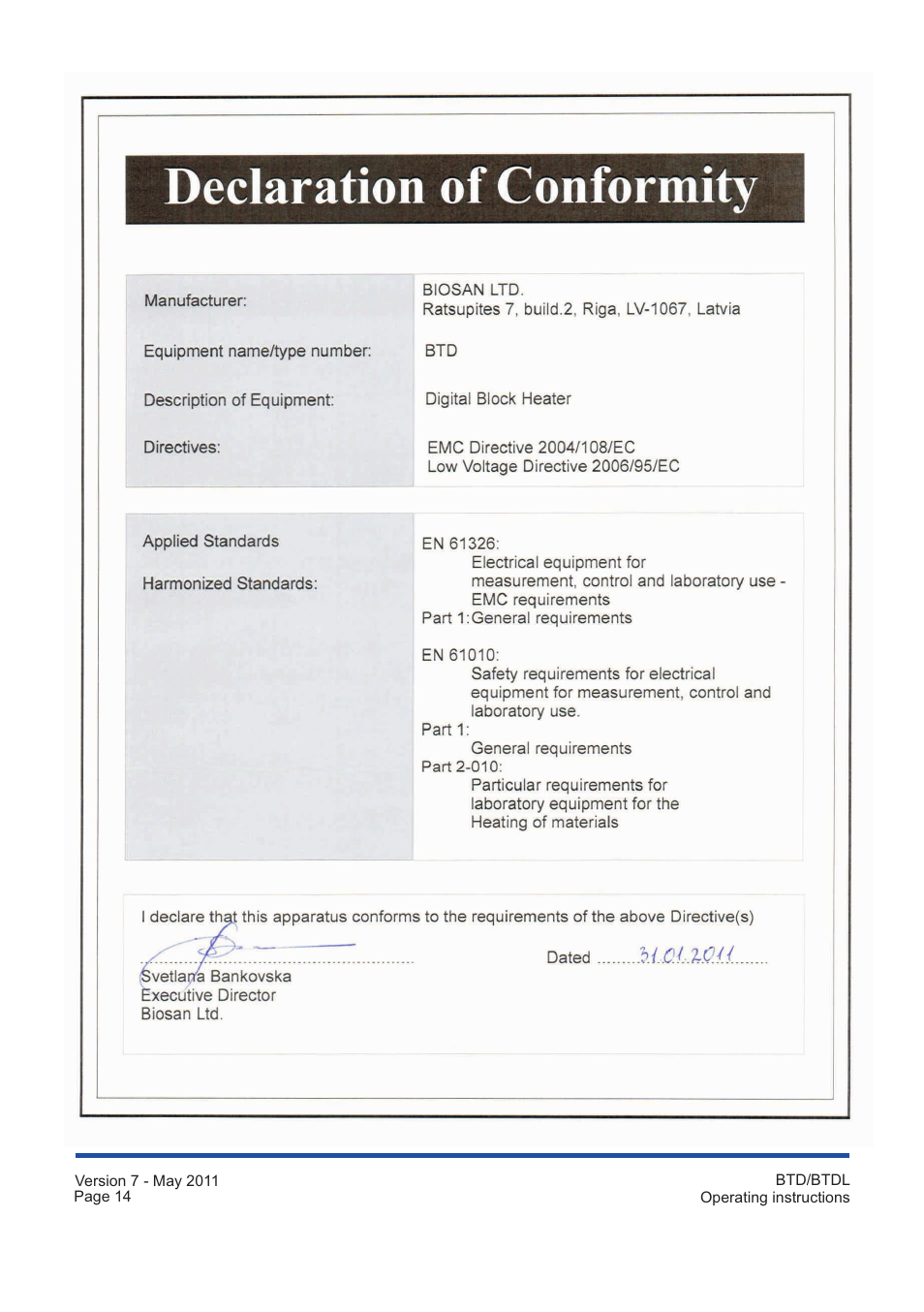 Grant Instruments BTDL User Manual | Page 14 / 16