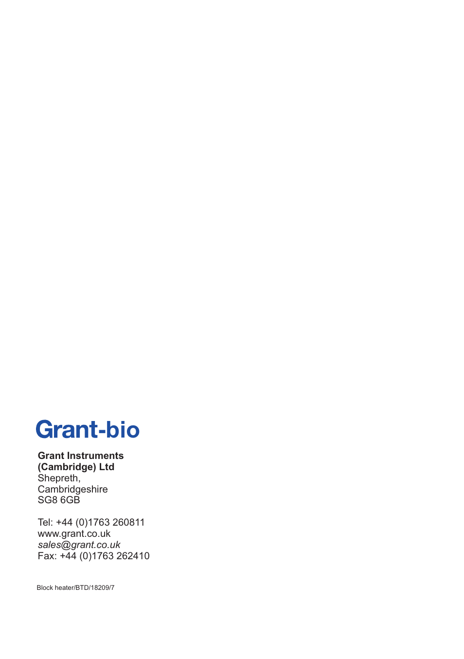 Grant Instruments BTDL User Manual | Page 16 / 16