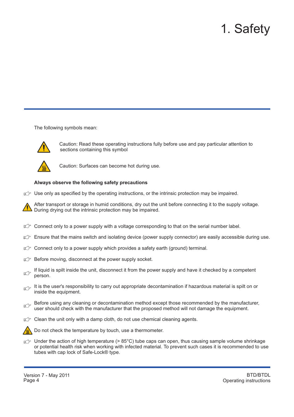 Safety | Grant Instruments BTDL User Manual | Page 4 / 16