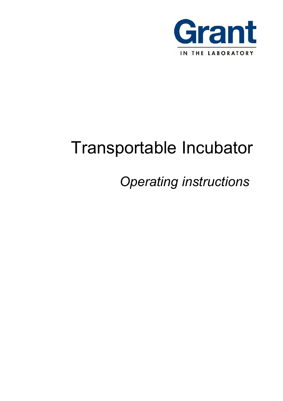 Grant Instruments Transportable Incubator User Manual | 8 pages