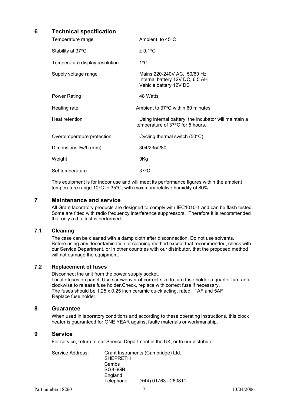 Grant Instruments Transportable Incubator User Manual | Page 7 / 8