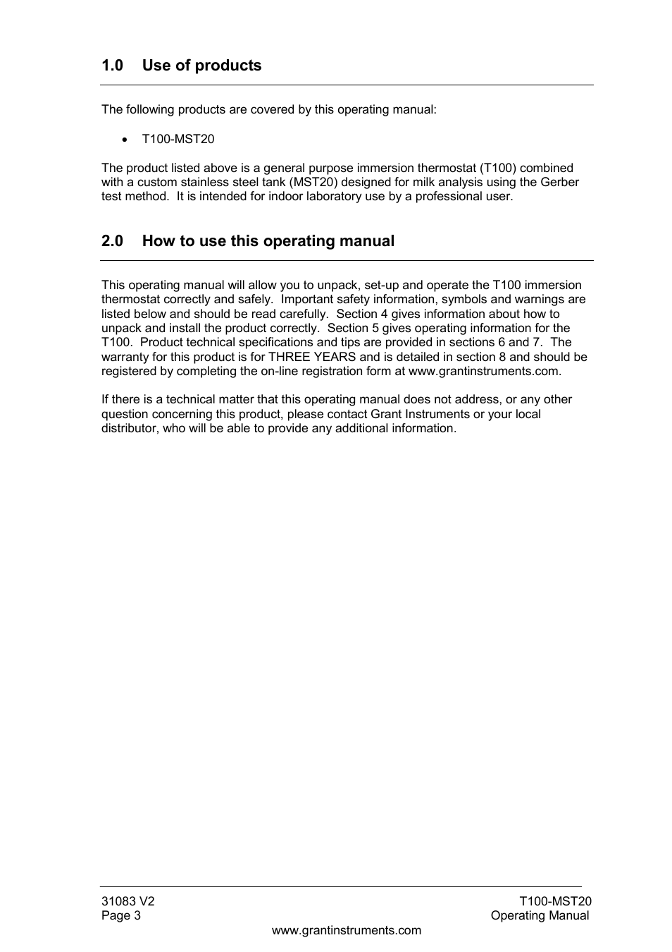 0 use of products, 0 how to use this operating manual | Grant Instruments T100-MST20 User Manual | Page 4 / 20