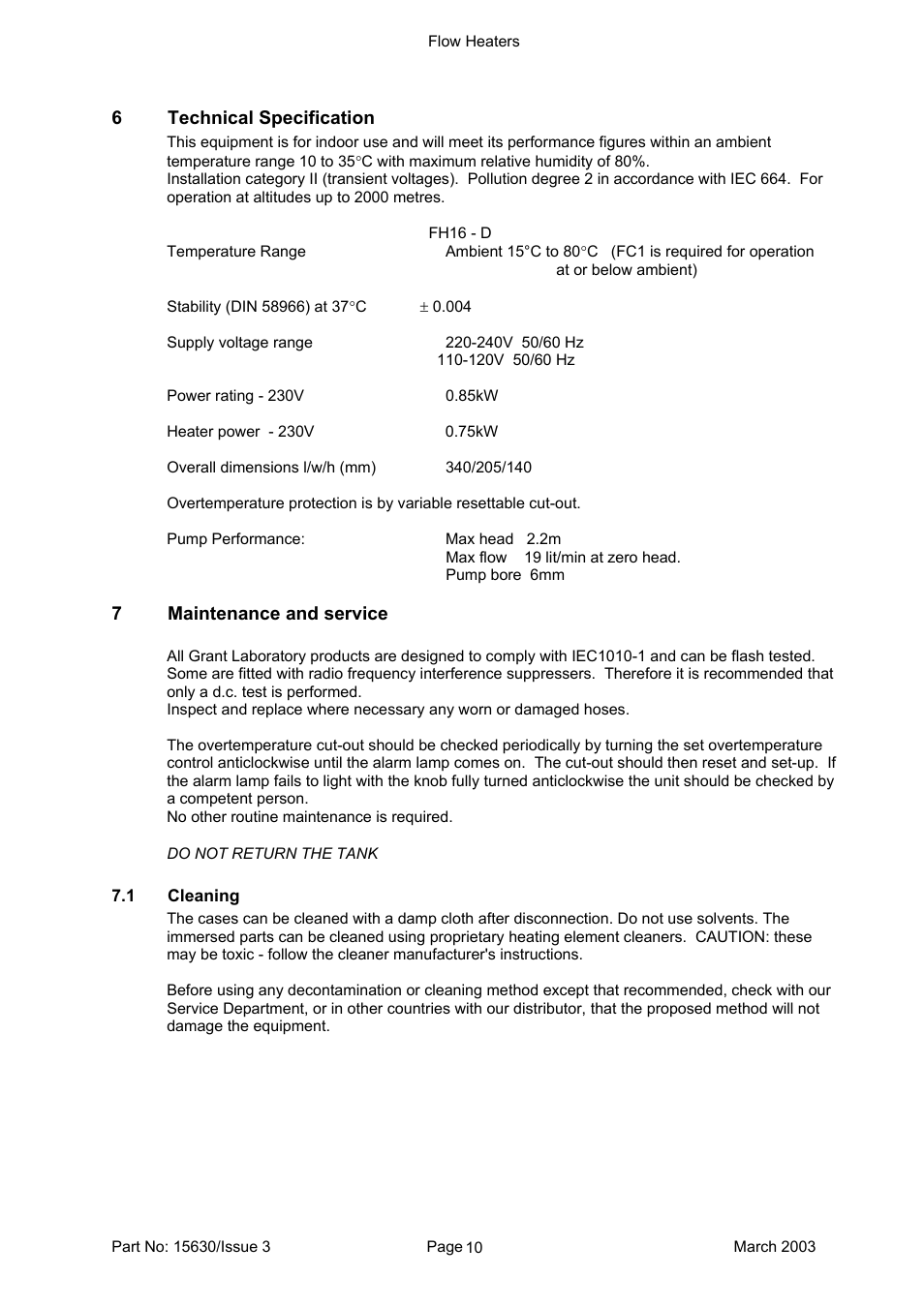 Grant Instruments FH16-D User Manual | Page 10 / 13