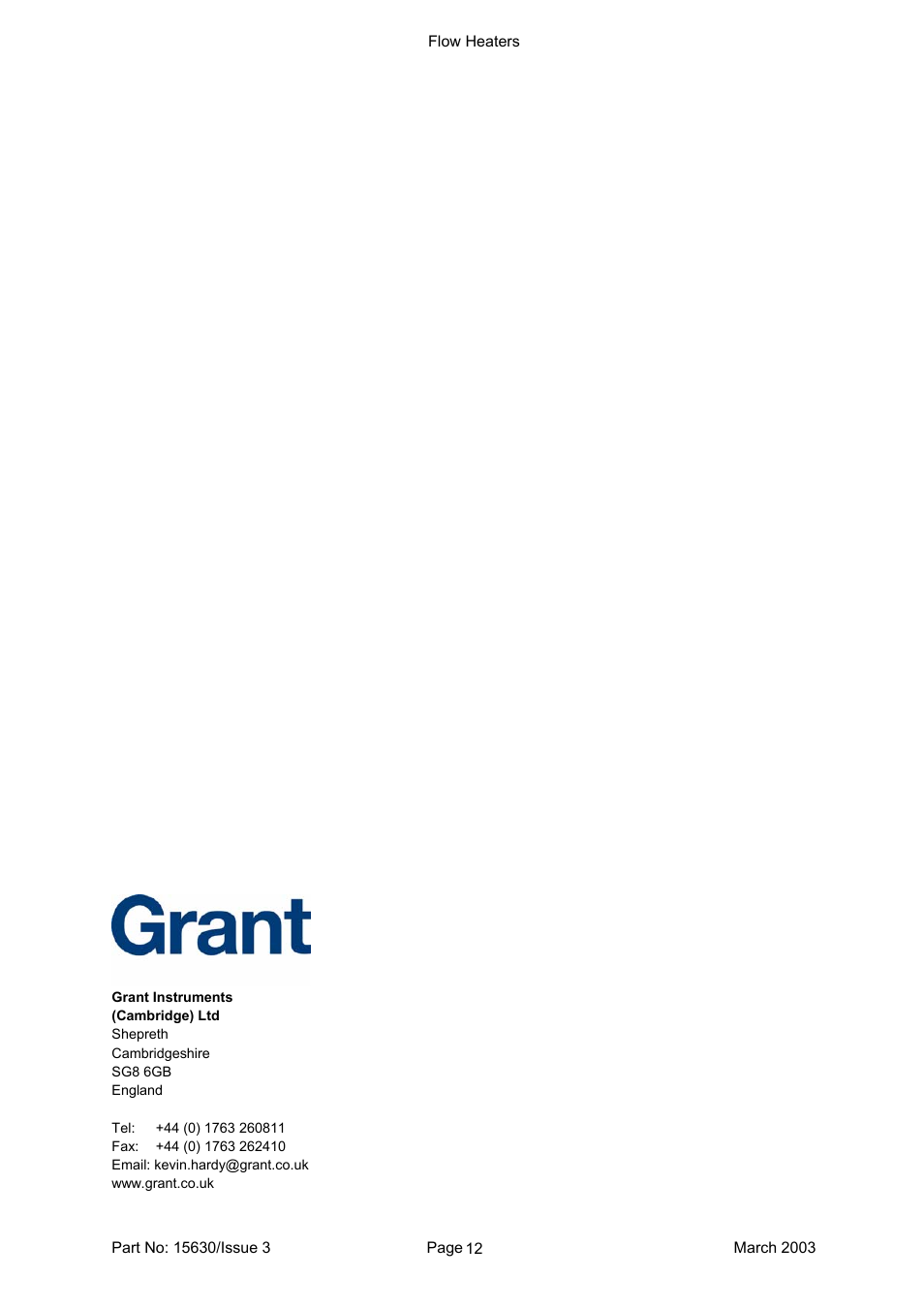 Grant Instruments FH16-D User Manual | Page 12 / 13