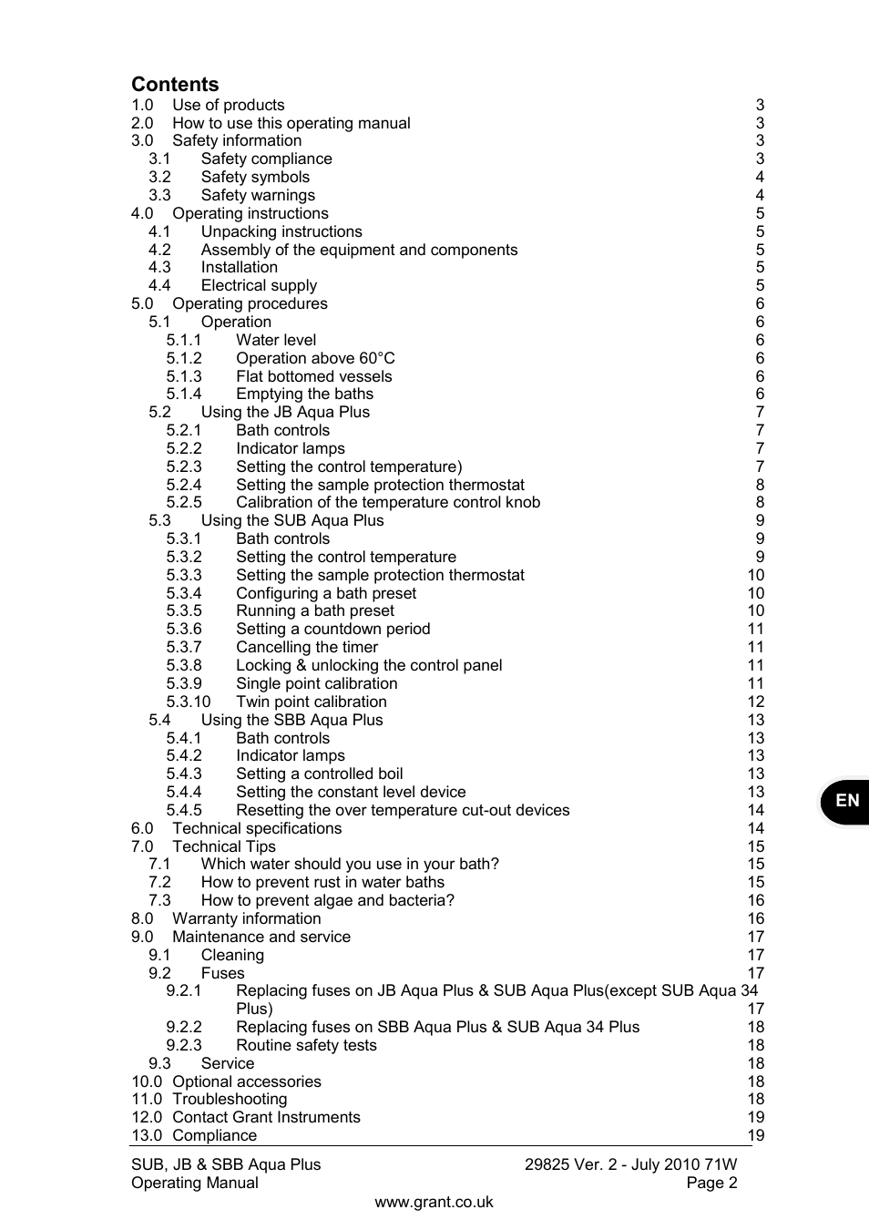 Grant Instruments SBB Aqua Plus User Manual | Page 3 / 104