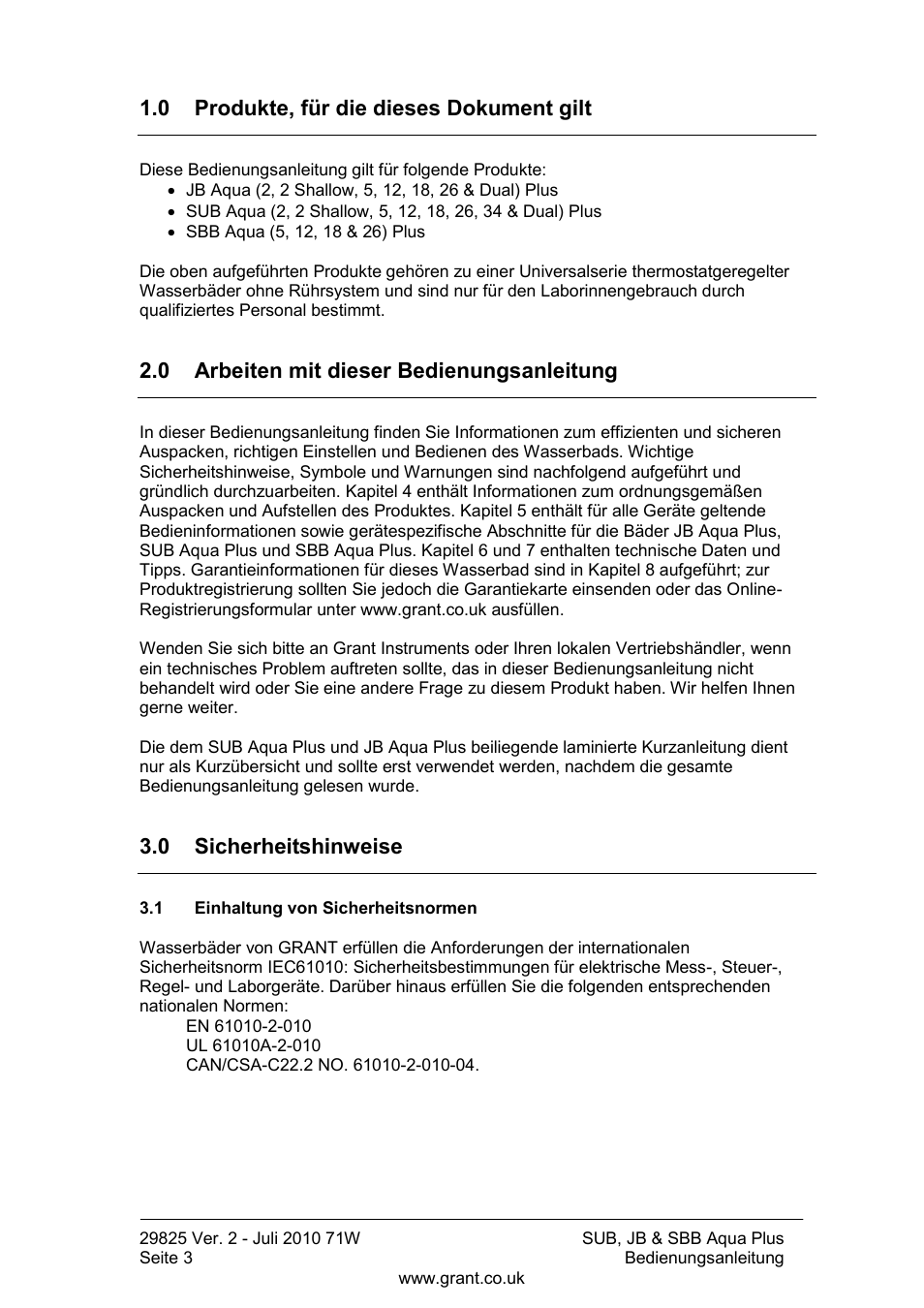 0 produkte, für die dieses dokument gilt, 0 arbeiten mit dieser bedienungsanleitung, 0 sicherheitshinweise | Einhaltung von sicherheitsnormen | Grant Instruments SBB Aqua Plus User Manual | Page 44 / 104