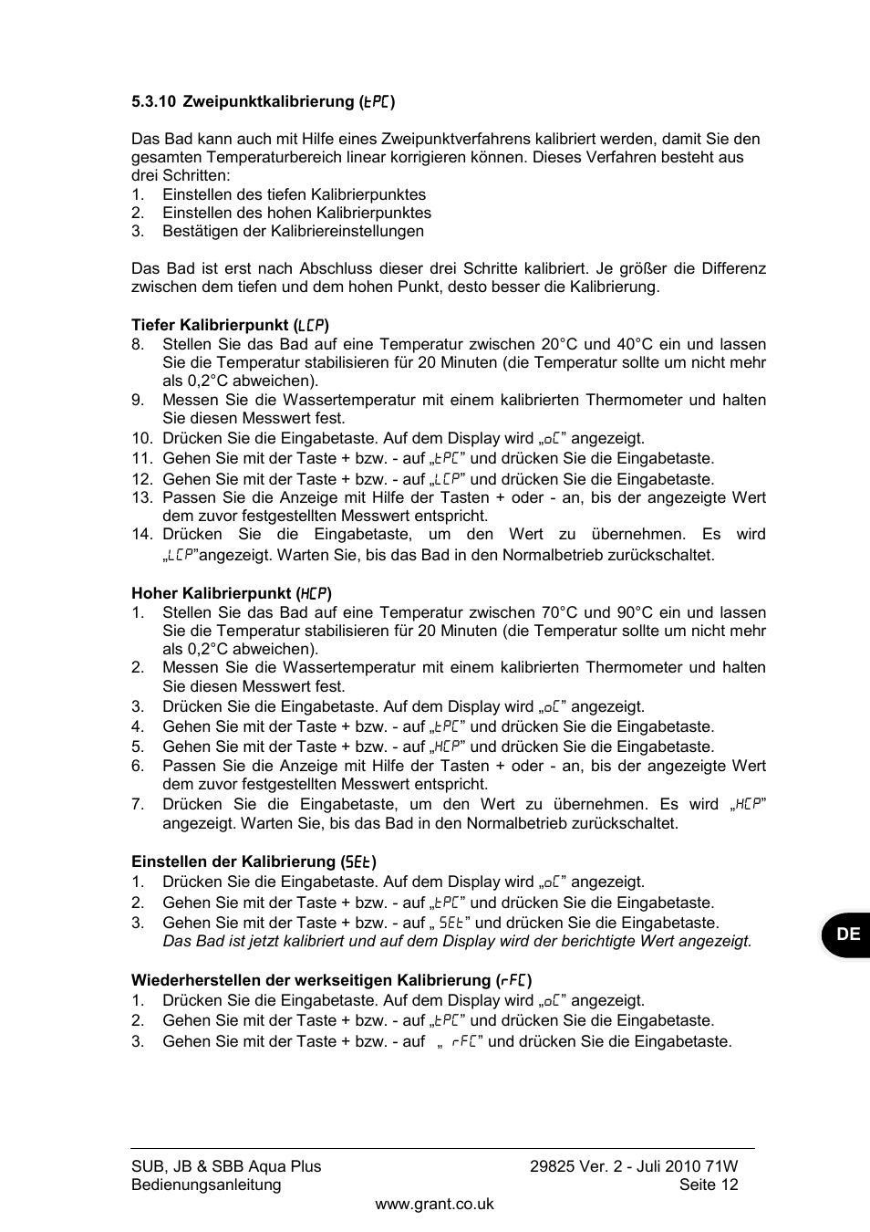 10 zweipunktkalibrierung | Grant Instruments SBB Aqua Plus User Manual | Page 53 / 104