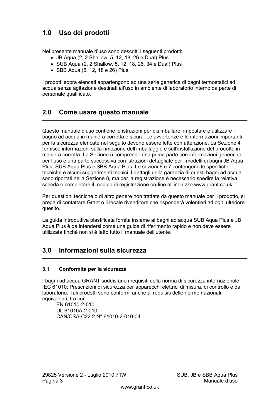 0 uso dei prodotti, 0 come usare questo manuale, 0 informazioni sulla sicurezza | Conformità per la sicurezza | Grant Instruments SBB Aqua Plus User Manual | Page 64 / 104