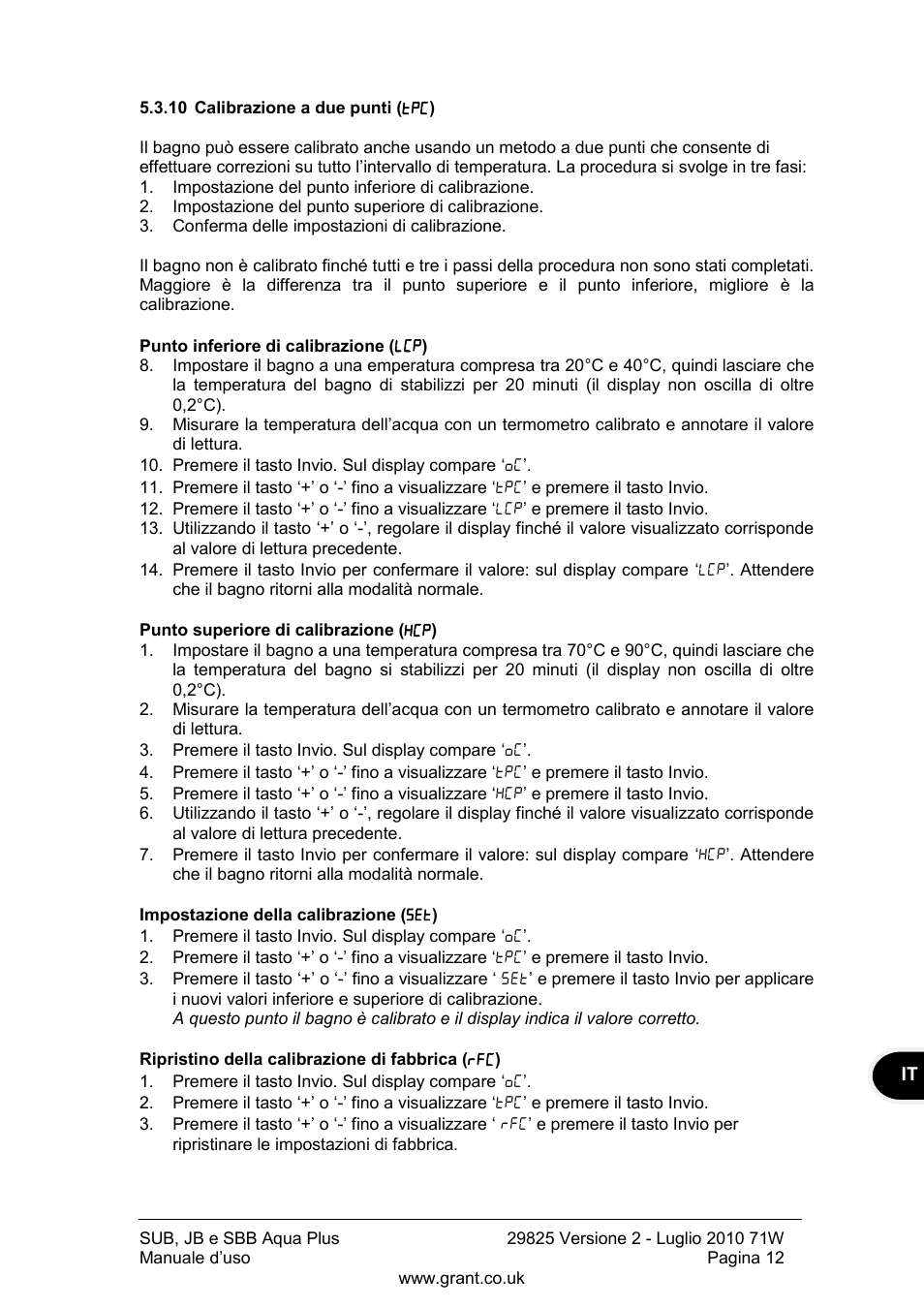 10 calibrazione a due punti | Grant Instruments SBB Aqua Plus User Manual | Page 73 / 104