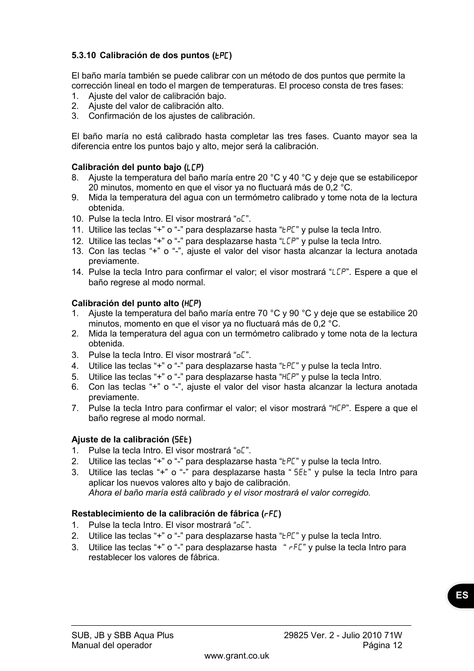 10 calibración de dos puntos | Grant Instruments SBB Aqua Plus User Manual | Page 93 / 104