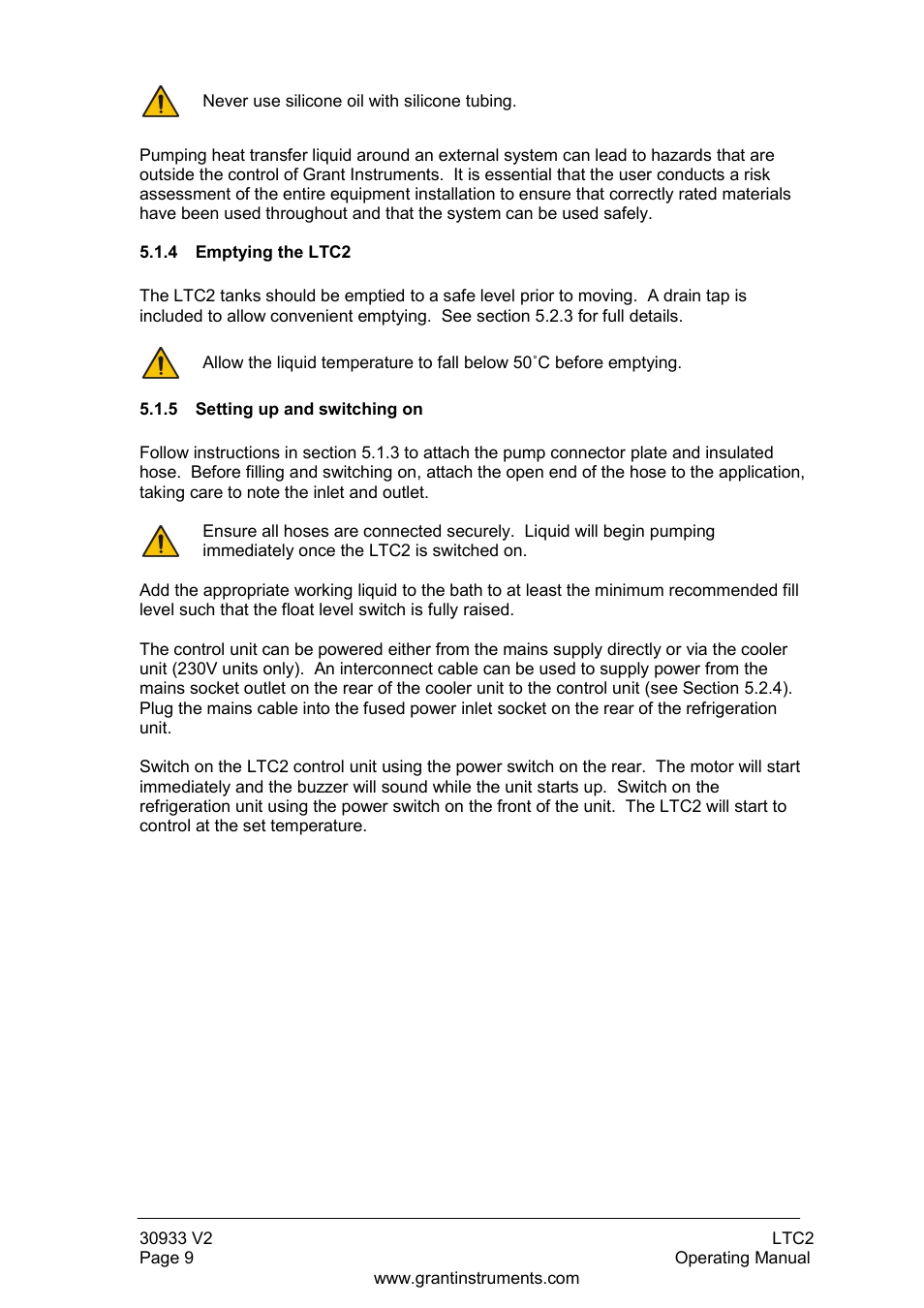 Emptying the ltc2, Setting up and switching on | Grant Instruments LTC2 User Manual | Page 10 / 28