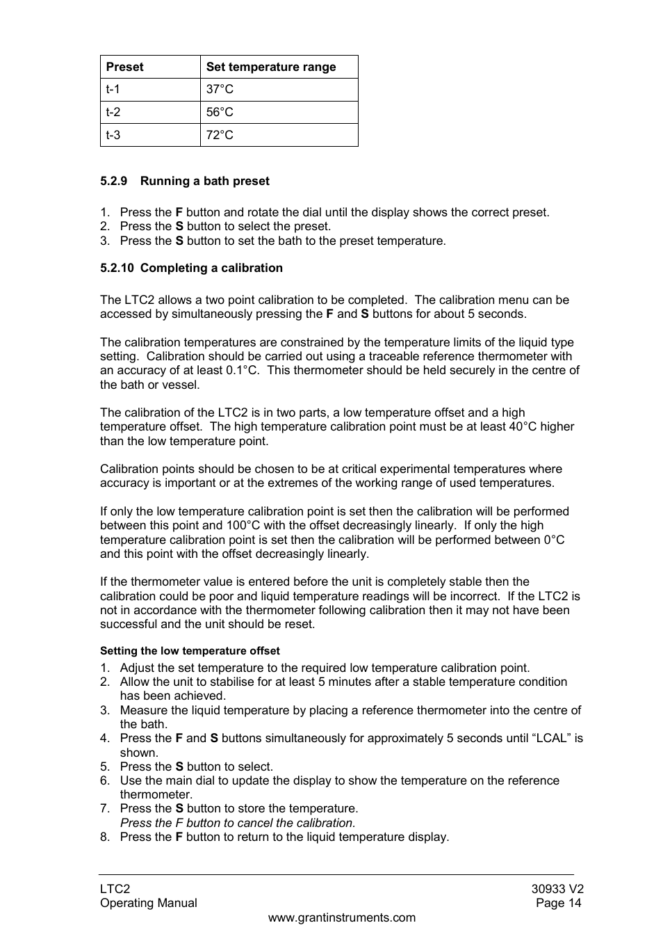 Running a bath preset, 10 completing a calibration | Grant Instruments LTC2 User Manual | Page 15 / 28