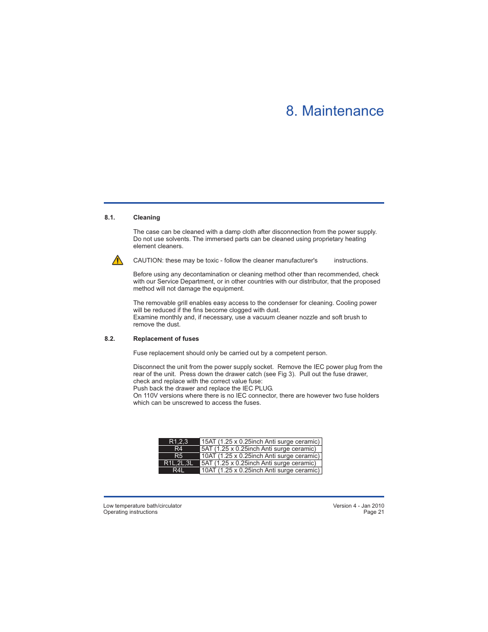 Maintenance | Grant Instruments TXF200 R User Manual | Page 21 / 24